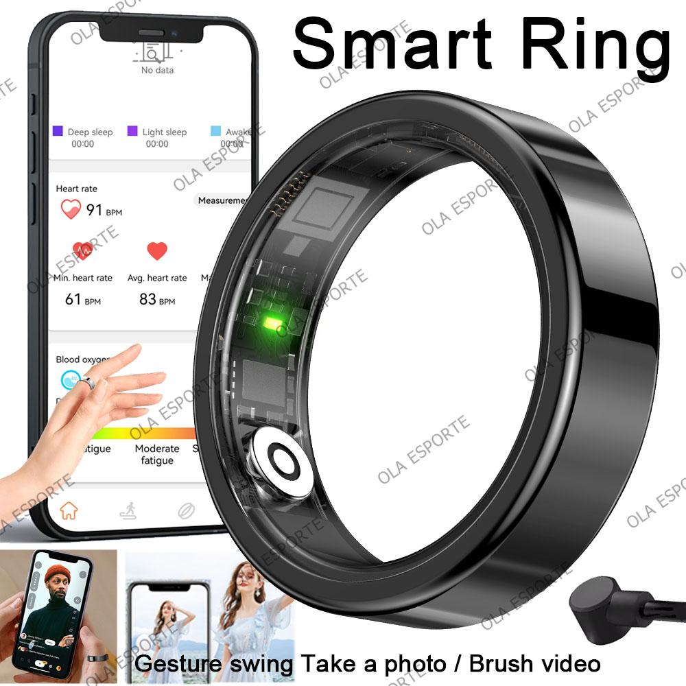 Smart Ring Men Women with Charging Case,Heart Rate Blood Oxygen Monitoring 5ATM Waterproof Multi-sports Rings For Android iOS