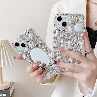 Etui na telefon komórkowy Apple 16promax Mirror Bear Iphone15 Rhinestone Ochronne etui 14 Kwiat Królik Pasuje do 13