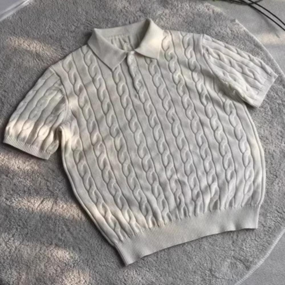 

Summer Twisted Knit Polo Shirt with Short Sleeves - Versatile, Trendy and Simple Top for All Occasions XXXL абрикосовий
