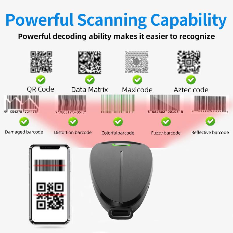 Scanner Codici a Barre 2D W7 Mini Wireless Bluetooth Portatile Manuale Lettore Codici 1D 2D QR Code Data Matrix PDF417 Con Funzione di Archiviazione
