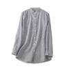 Damenhemd Stehkragen Langarm Einreihig Hemd Oberteile Vertikal gestreifter Druck