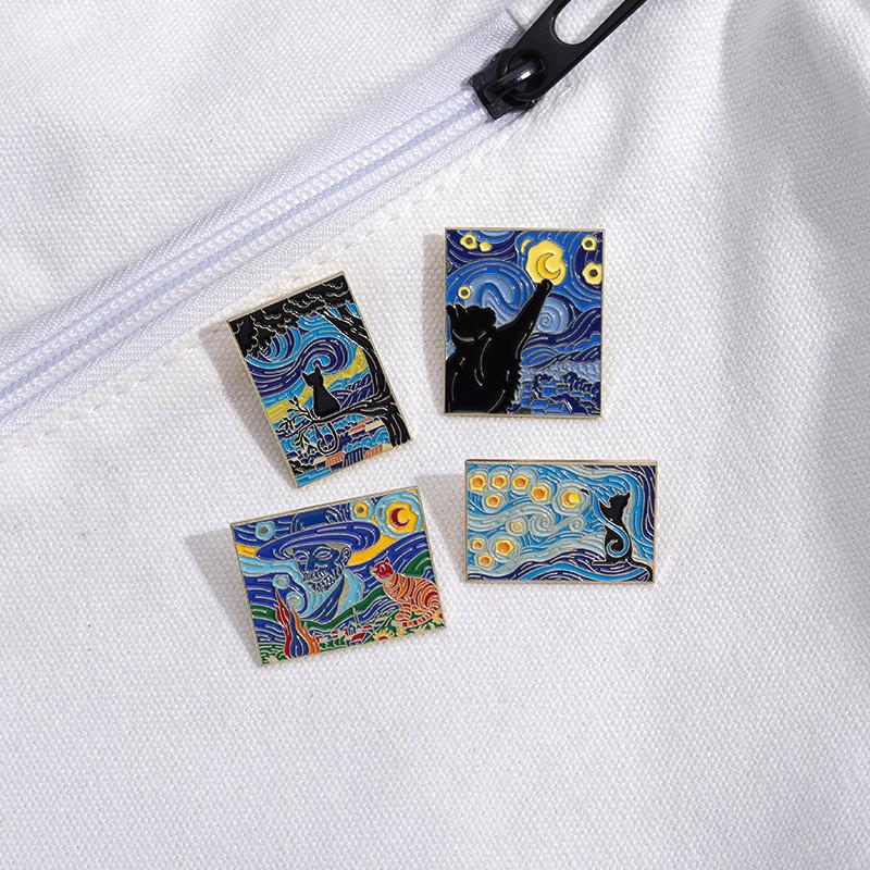 Alloy Stylishly Unique Brooch With Playful Cartoon Characters And Starry Sky Theme