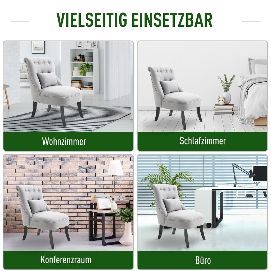 Armchair Living Room Relaxing Chair Lounge Chair Resting Chair with Back Cushion, Wooden Legs, Reading Chair with Linen Look