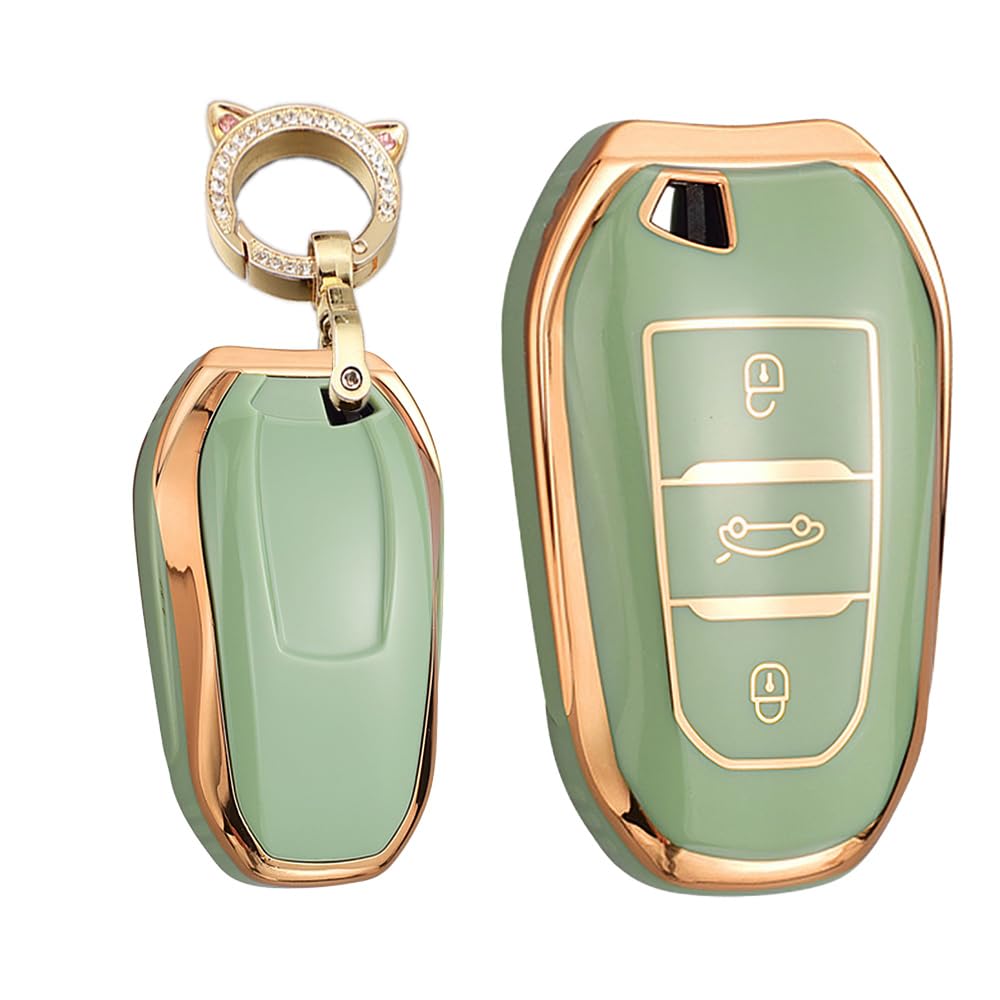 

[TECART] Чехол для ключа с 3 кнопками для Peugeot, Чехол для ключа, Защита от падений, Полная защита, Держатель для ключа, зелёный