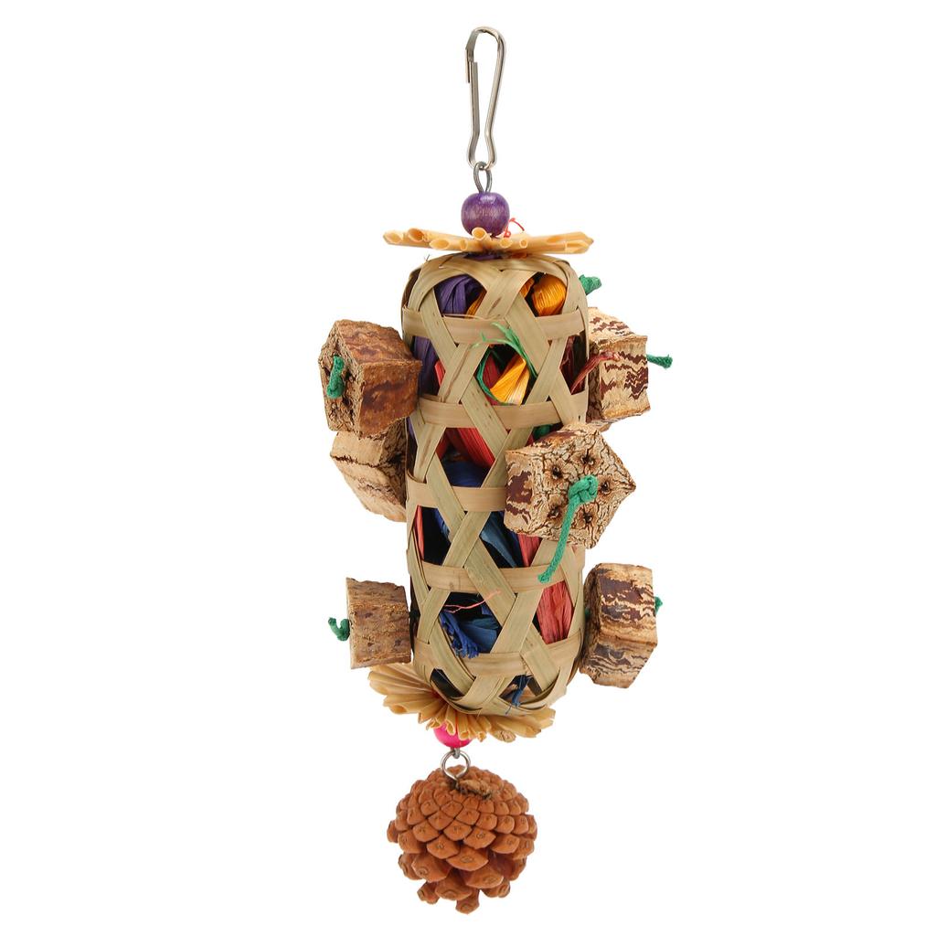 Parrot Foraging Chew Toys Woven Bamboo Basket Bite Resistant Bird Parrot Chewing Toy with Pinecone for Bird Cage
