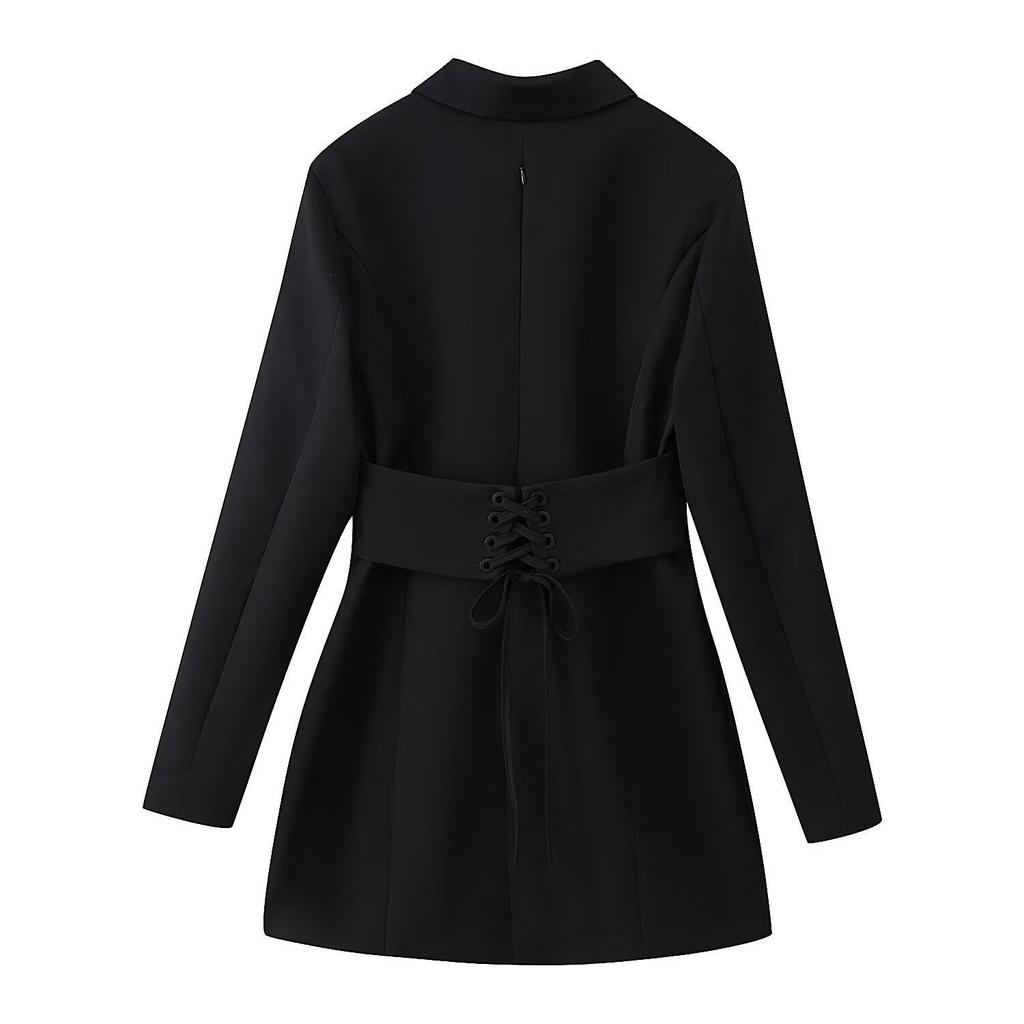 European & American Style Fashionable Silk Satin Lapel Jacket with Rhinestone Embellishments - Women's Suit Dress New Arrival