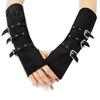 Unisex Fashion Gloves Goth Arm Warmers Fingerless for Women, Punk Metal Buckle Elastic Costume Accessories Warmers, Gothic Steampunk Sleeves, Cosplay