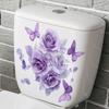 Elegant Purple Flowers and Butterfly Toilet and Wall Sticker Set Waterproof Self-Adhesive Decal for Bathroom WC Decoration