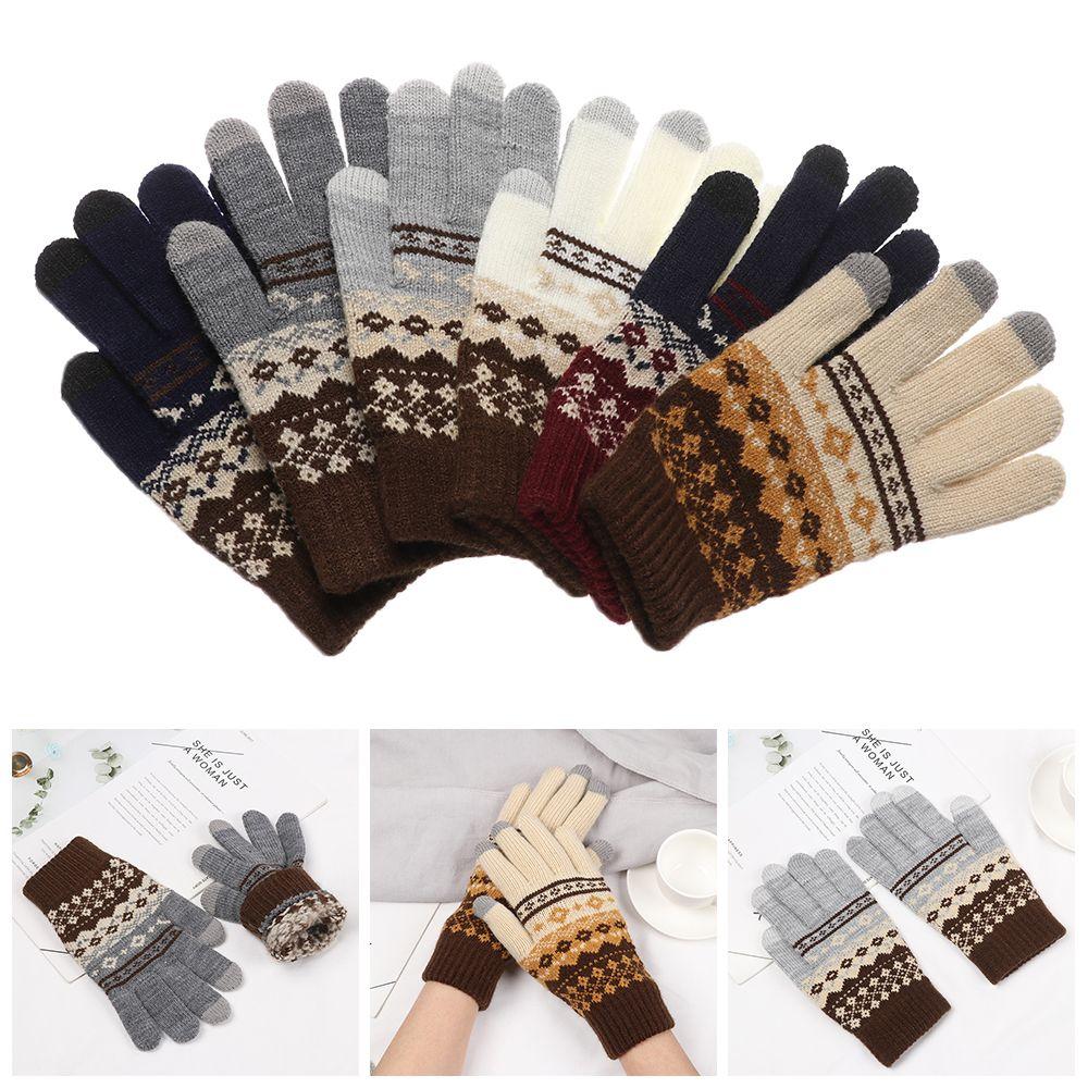 Women Men Elastic Thick Winter Gloves Full Finger Gloves Touch Screen Mittens Knitted