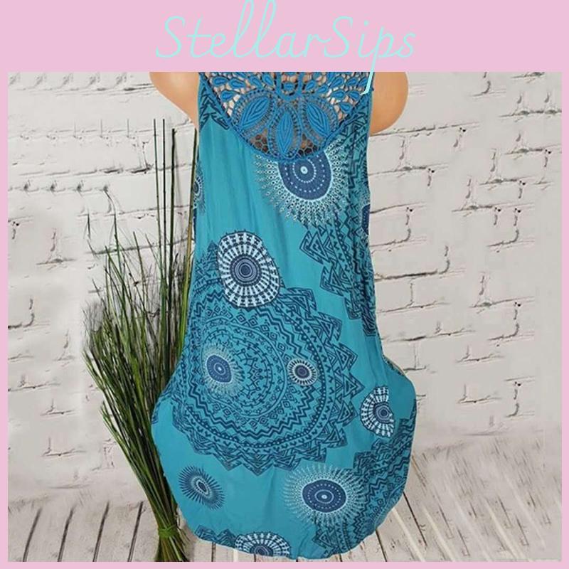 Women's Boho Sundress Midi Length Summer Evening Cocktail Party Beach Dress Size S To 5xl With Elegant Lace Hollow Design