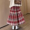 Fustă Casual Largă de Toamnă pentru Femei cu Imprimeu Carouri, Patchwork și Șireturi
