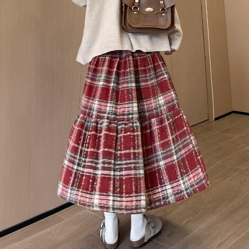 Podzimní dámská kostkovaná patchworková šněrovací volná ležérní sukně