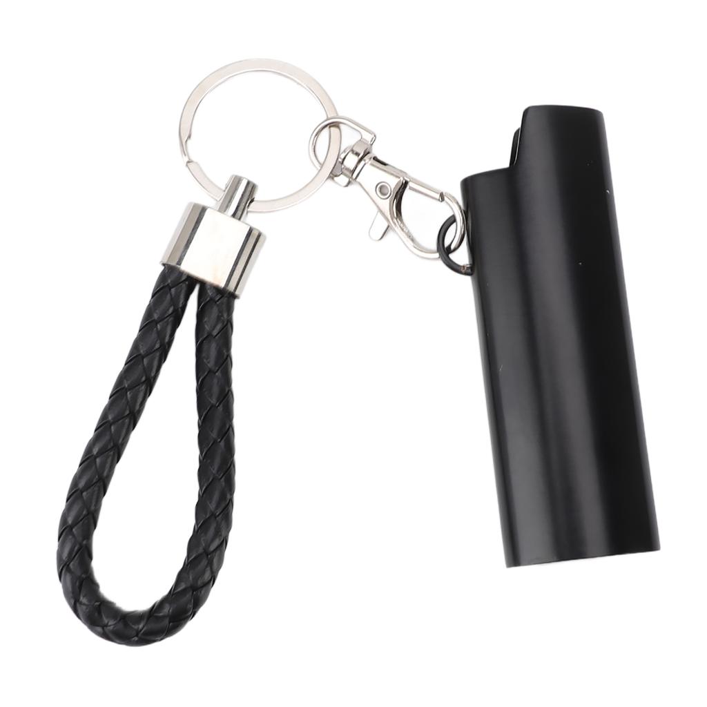 Lighter Holder Keychain with Spring Clip Retractable Metal Portable for Backpack Pocket Black