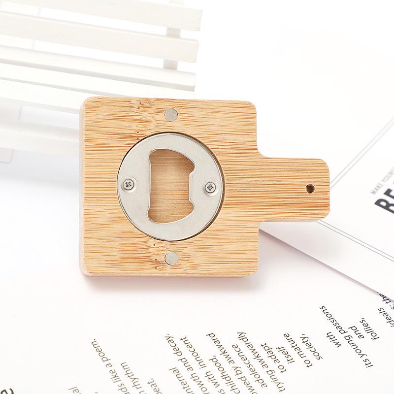 Bamboo Magnetic Beer Bottle Opener with Custom Logo for Refrigerator