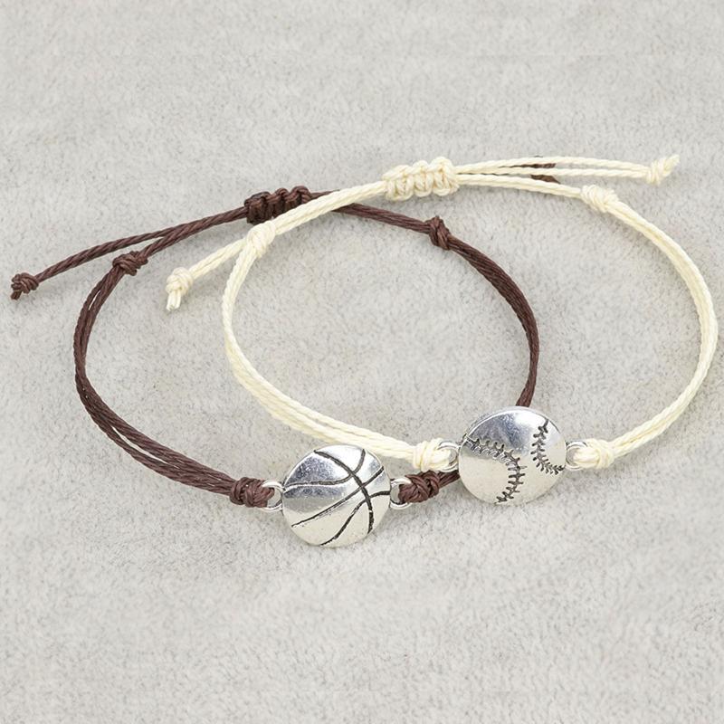 Sports Ball Bracelet Adjustable Basketball Charm Bracelet Basketball Braided Cord Bracelet with Charm for Girl Women Men