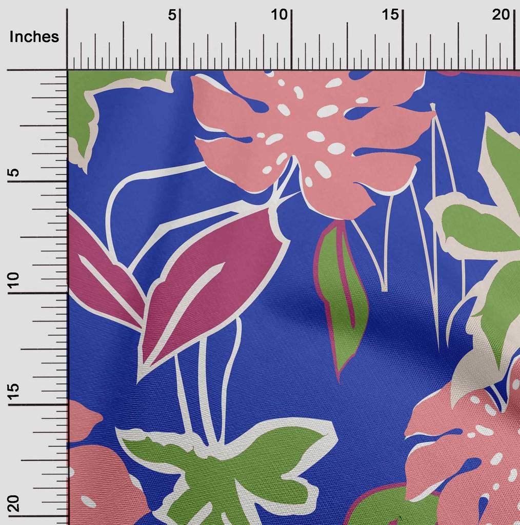 oneOone Cotton Flex Blue Fabric Abstract Tropical Floral Dress Material Fabric Print Fabric By The Yard 40 Inch