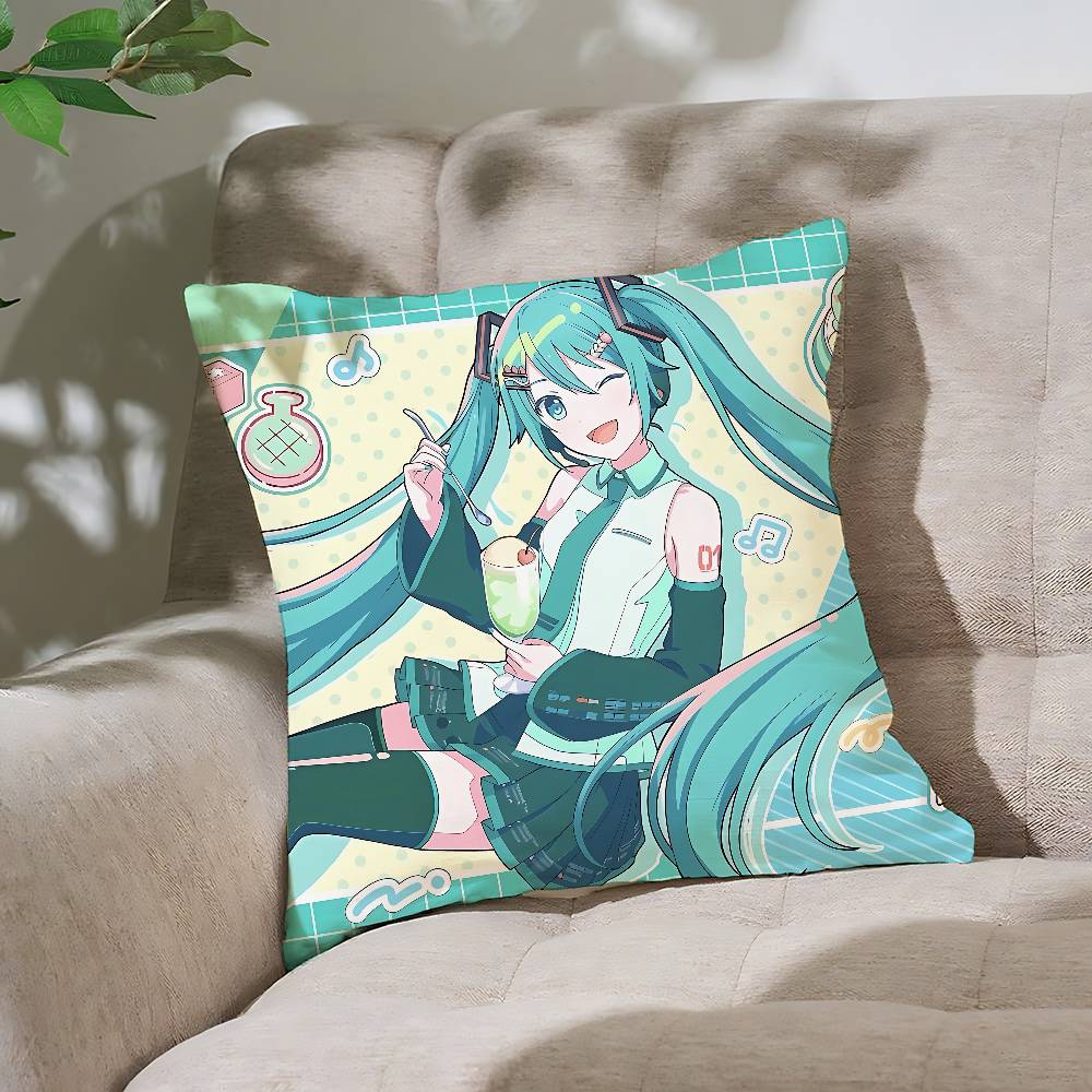 

M-Miku H-Hatsune Pillow Case Cushion Cover Soft Cute Throw Pillow Case For Car Sofa Pillowcase Polyester With Zipper 16x16Inch