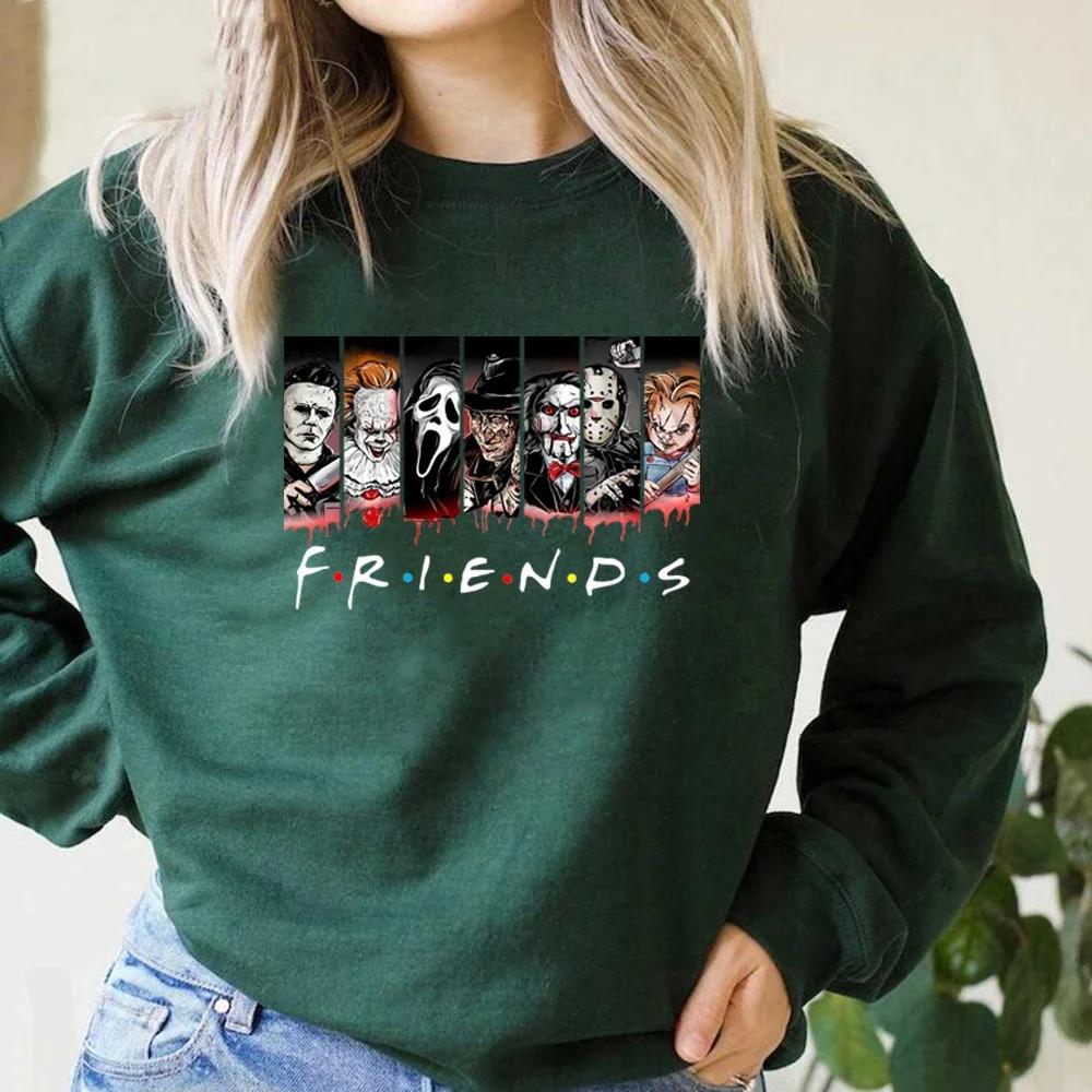 Friends Halloween Sweatshirt Horror Movie Hoodie Horror Movie Killers Sweatshirt Spooky Season Pullover Women Graphic Hoodies