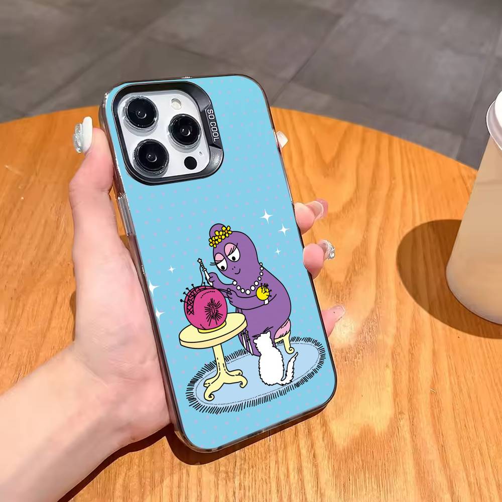 Cute Cartoon B-BarbapapaS Phone Case For iPhone17,16,15,14,13,12,11,Pro,MAX Gray Matte Silicone Black Cover