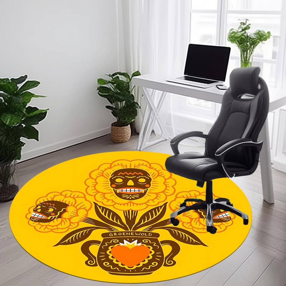 1pc Floral Skulls Office Round Area Rug, Mat Suitable For Office, Under Office Chairs Bedroom Living Room Home Decor, Room Deco