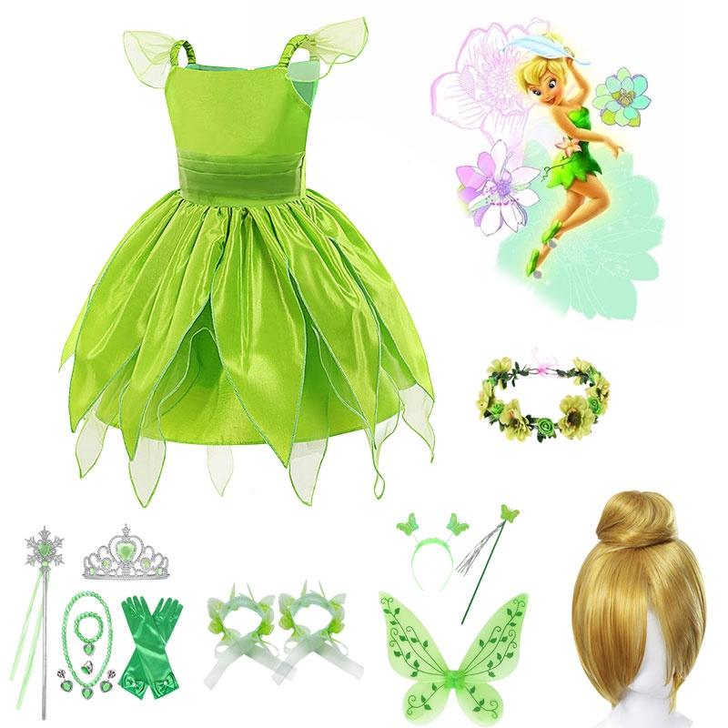 Tinker Bell Fairy Princess Dress For Kids Halloween Costume Party Polyester Fiber Fabric Suitable For Children 80-150cm