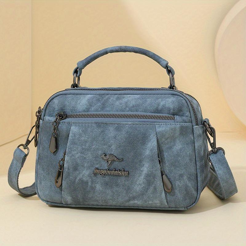 Damen Vintage Umhängetasche Crossbody Geldbörse mit Doppel-Reißverschlussfächern Damen Canvas Crossbody Tasche Mehrfache Reißverschlusstaschen Handtasche