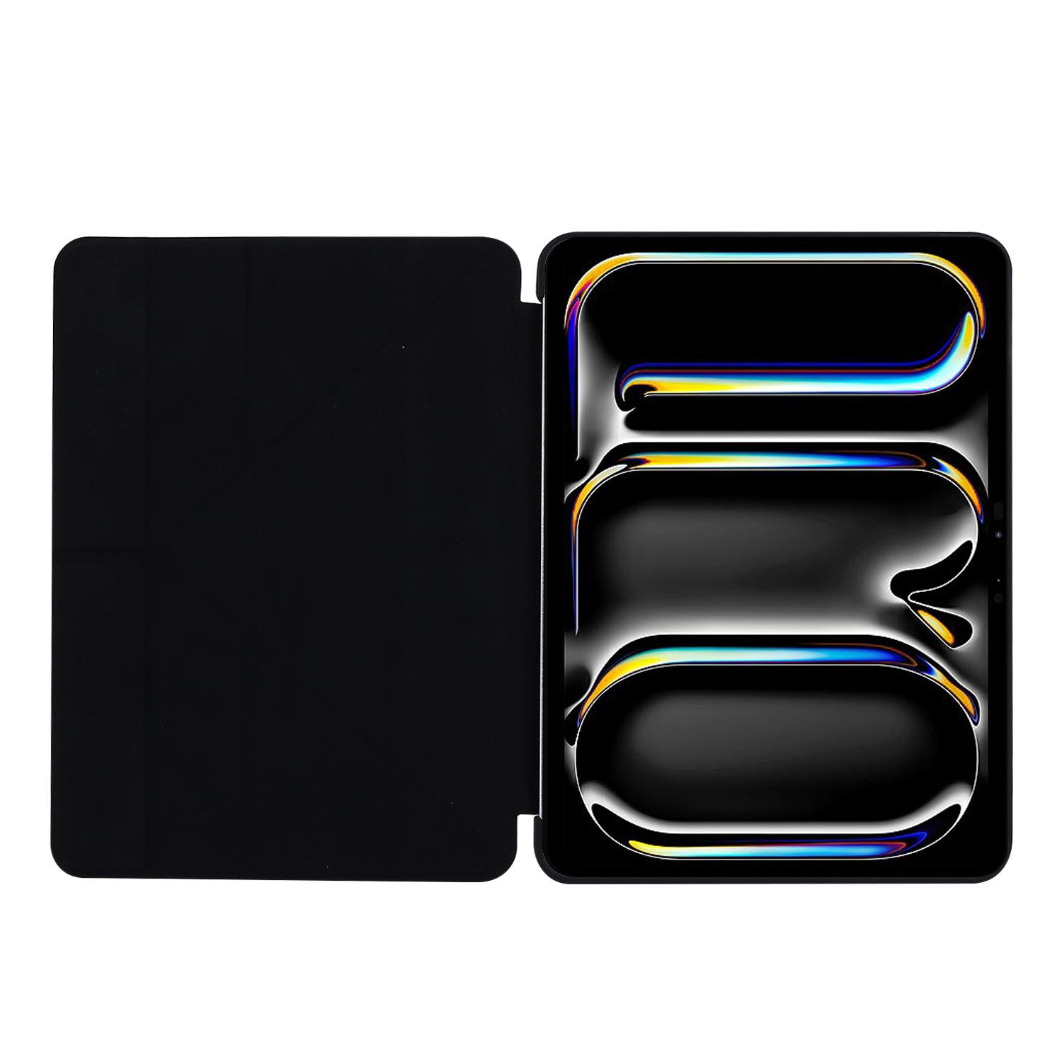 

For iPad Pro 13 (2024) Case Origami Stand PU Leather+Silicone Tablet Cover Black