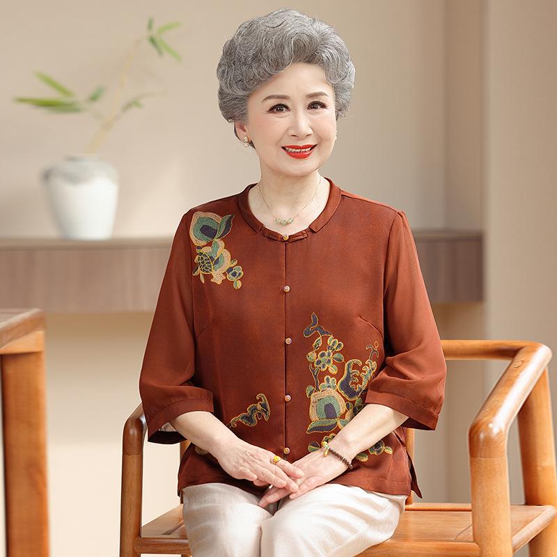 

Grandma s 2026 Spring-Summer Three-Quarter Sleeve Shirt for Middle-Aged & Elderly Women 5XL (150-165 pounds)