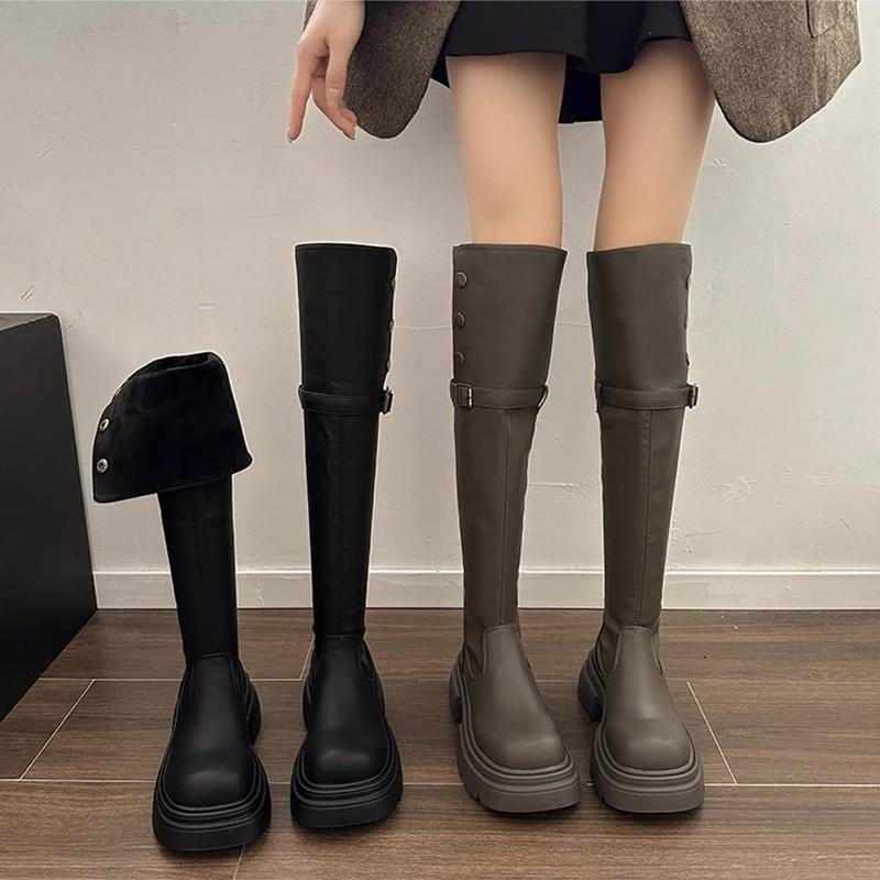 Two wear thick-soled boots for women 2025 autumn and winter new versatile thick heel thick leg circumference boots knight over the knee boots