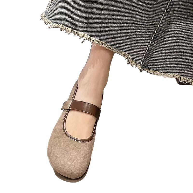 2025 Neue Klassische Ballerinas für Damen Sommer Freizeit Schnallenriemen Runde Zehen Süße Modeschuhe für Damen Klettverschluss Einfarbige Freizeitschuhe