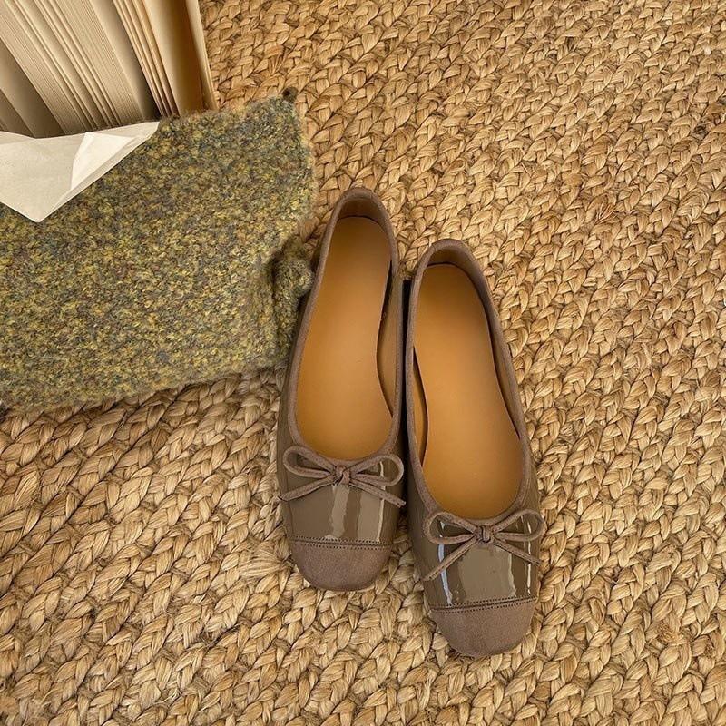 Single Shoes Women's Small Fragrant Style Bow Splicing Inner Height Increase Night Breeze Commuting Soft-soled Ballet Shoes