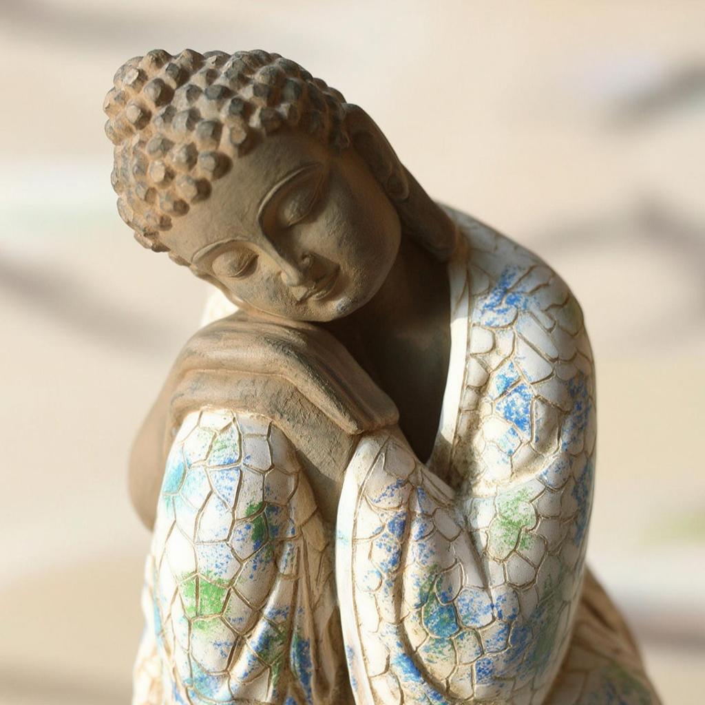 Garden Ornament with Mosaic Finish Meditative Style Mini Buddha Statue Stone