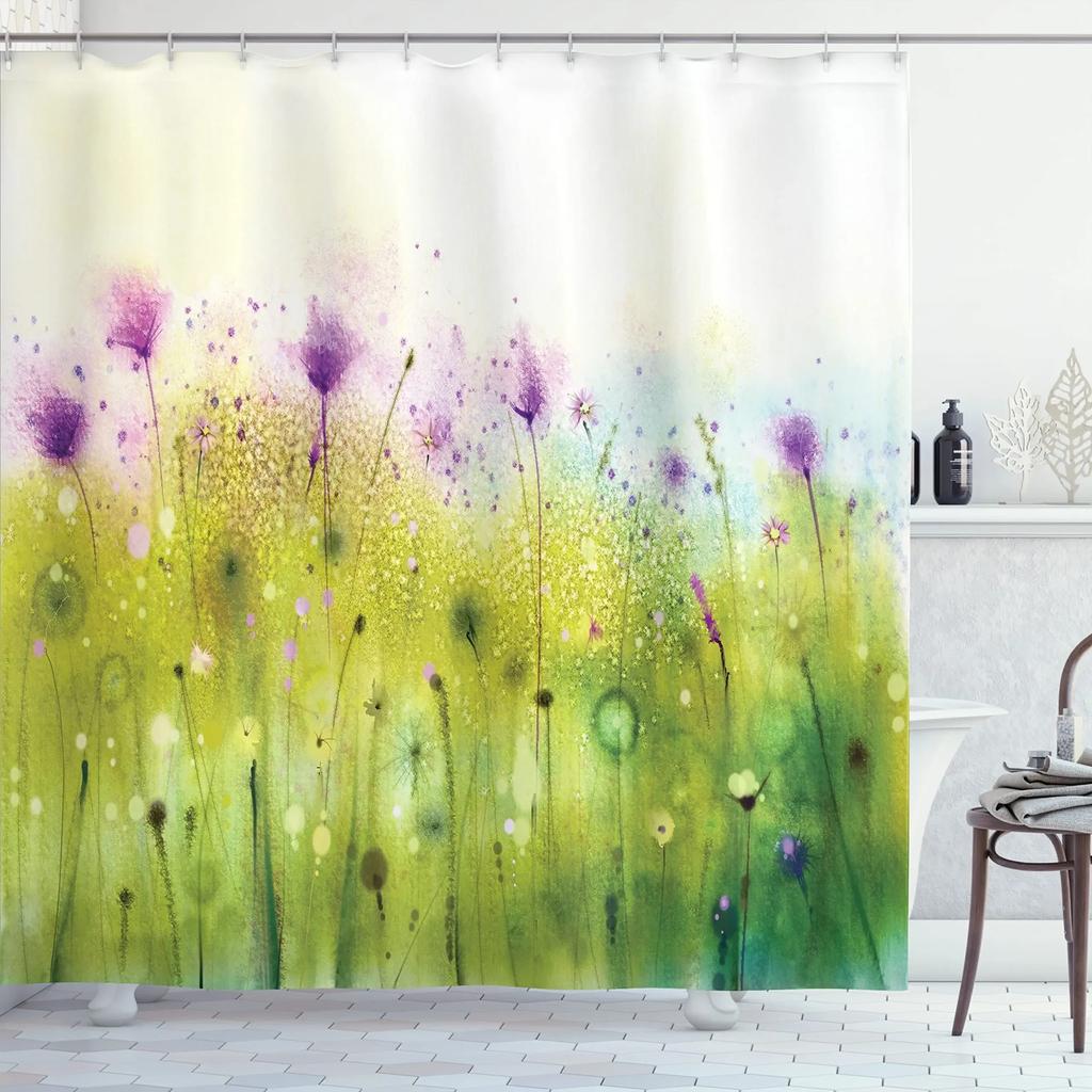 Waterproof Bath Shower Curtain Stained Glass Meadow Flower Dragonfly Polyester Fabric Bathtub Curtain Home El Bathroom Bath Shower Curtain
