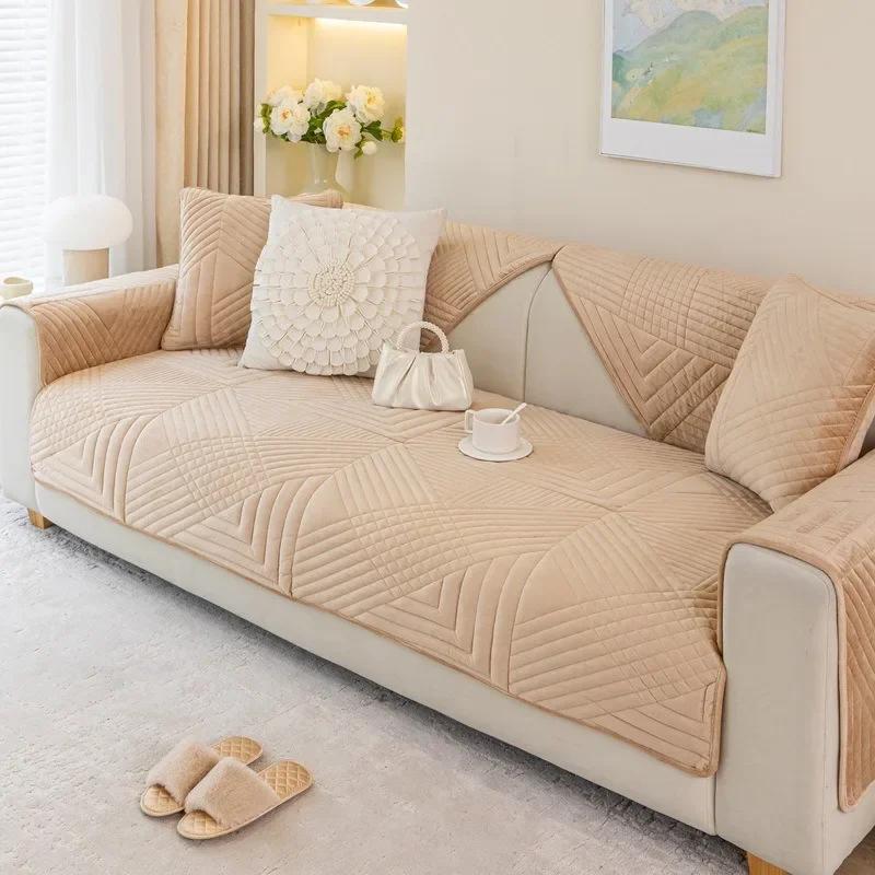 1PC Thicken Plush Sofa Cover Solid Color Anti-Slip Sofa Cushion L Shape Corner Soft Couch Towel for Home Living Room Decor