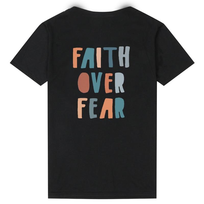 

Женские футболки Faith Over Fear с принтом сзади, свободная хлопковая уличная одежда, религиозная одежда, мотивационная футболка, женский топ, дропшиппинг XXL чёрный