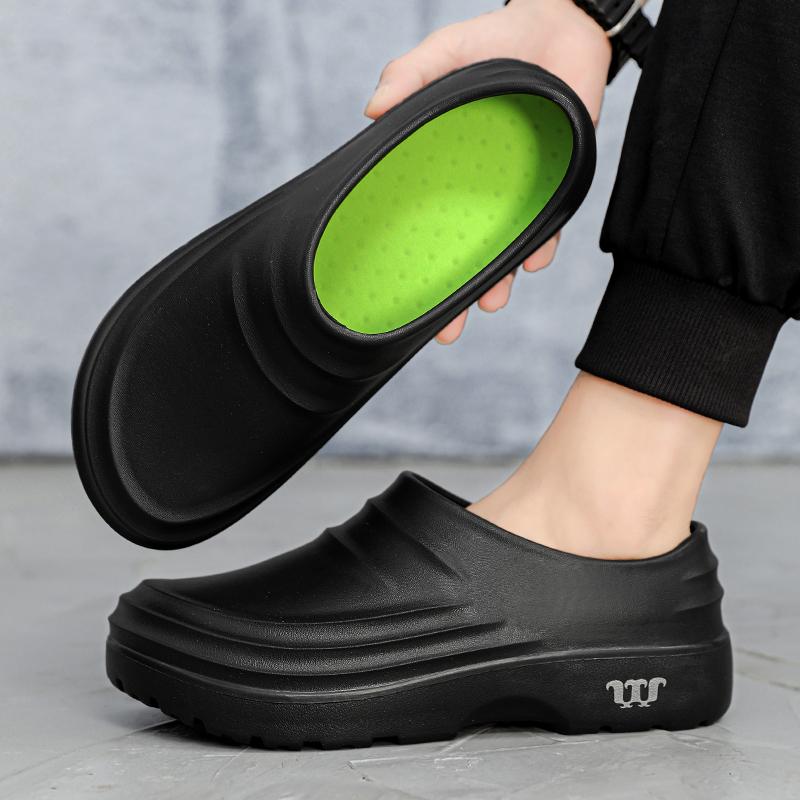 Men Chef Shoes Anti Slip and Oil Proof Work Shoes Lazy Slippers Casual Kitchen Shoes One Step Garden Shoes For Beach