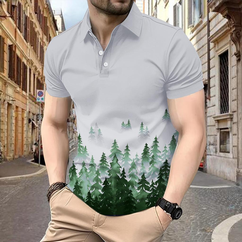 Herren Sommer Print Mode Locker Poloshirts Kurzarm Umlegekragen T-Shirt Top