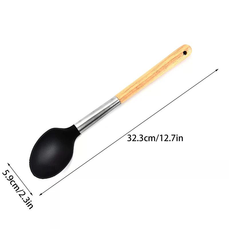 Silicone Kitchenware Non-Stick Heat-resistant Cookware Kitchen Utensils Set Spatula Shovel Spoon Wooden Handle Cooking Tool Set