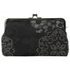 Senshishuin Nishijin Brocade Clasp Flat Pouch Floral (Lined) (Black Pattern)