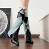 Nischendesign spitze Denim-Shorts Röhrenstiefel Damen 2025 Herbst Keilabsatz Schleife Kurze Stiefel Damen Designer Tide