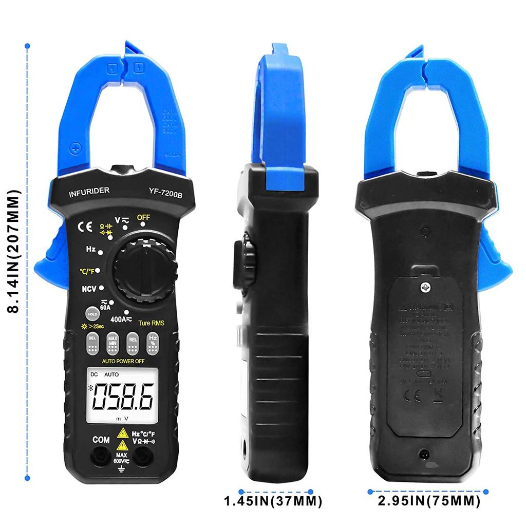 INFURIDER YF-7200B Digital Clamp Meter, TRMS Auto-Ranging AC/DC Current/Voltage Meter, Multimeter, DMM Electrical Tester, NCV Electronic Measuring Ins