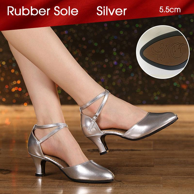 Fashion Women's Latin Dance Shoes Outdoor Rubber Sole 5.5cm Heel Salsa Soft Sole Dance Shoes