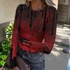 Women's Halloween Print Long Sleeve Neck Ribbed Top for Casual Fashion