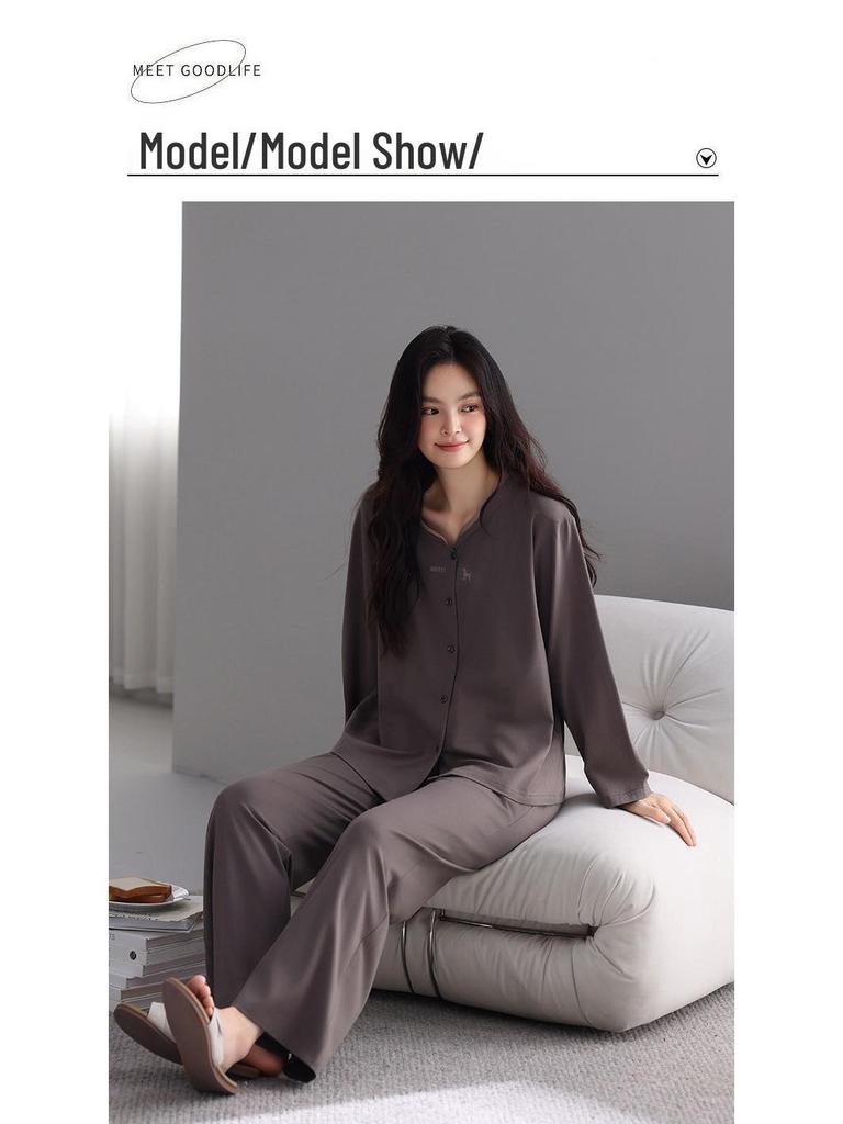 Women's Mid-Season Stretch Cotton Pajama Set - Long Sleeve Top & Pants