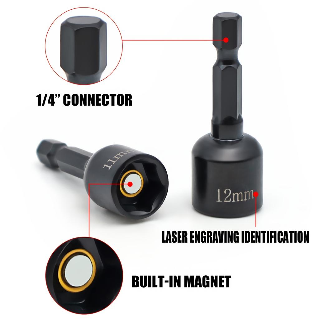 9pcs Power Nut Driver Set Metric Hex Socket Drill Bits Chuck Adapter, Electronic Hex Key Socket Set with 1/4 Inch Hex Shank