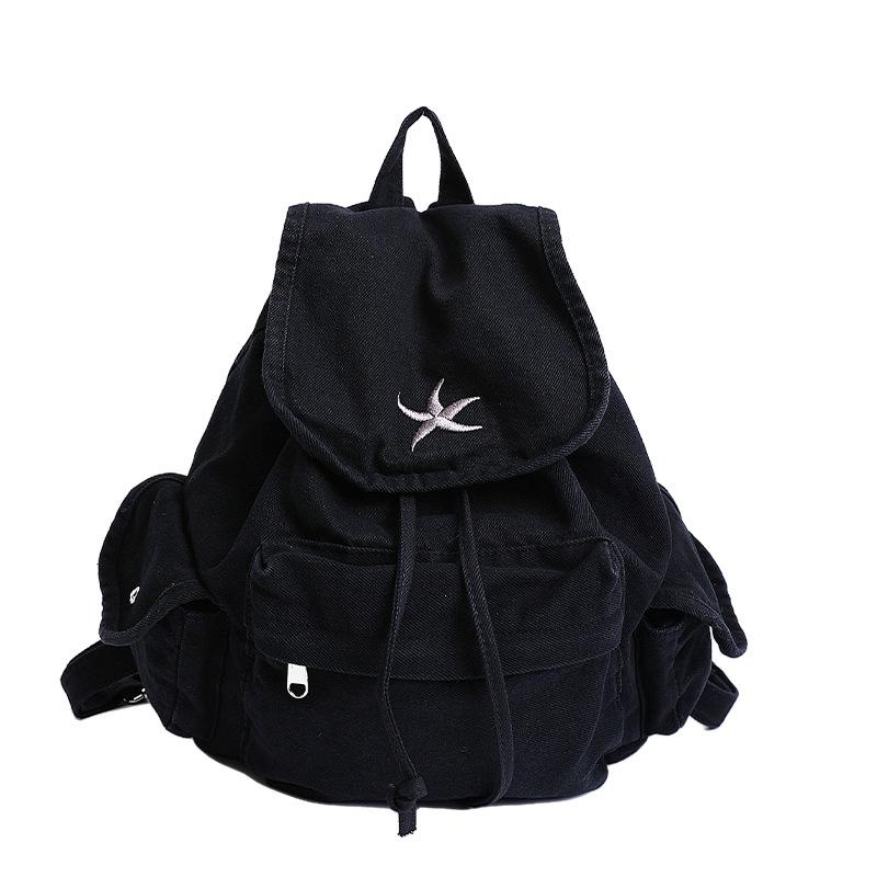 

Korean Fashion Multi Pocket Canvas Backpack Women s Retro Backpack Relaxation Bag Backpack Middle and High School Girls чорний