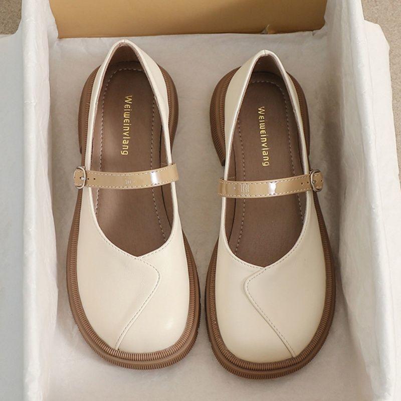 Mary Jane women's shoes 2025 new spring and autumn shallow mouth loafers round head soft sole non-slip flat bottom splicing single shoes women