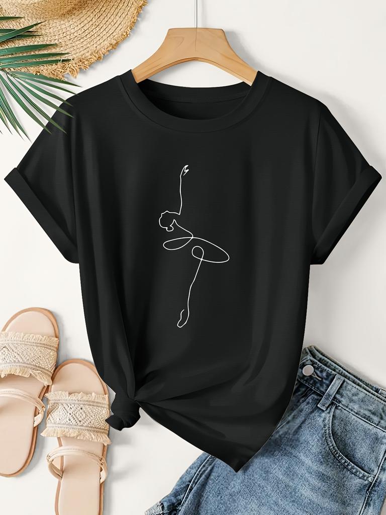 Women Men with Ballet Dancer Line Art Design T-shirt Vintage Fashion Tee Harajuku Cotton Streetwear Oversize Loose Short Sleeve