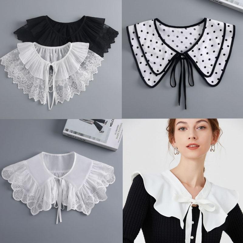 Removable Lace Doll Fake Collar Women Tie Ladies White Shawl Wrap Detachable Embroidered Lapel False Collar Clothes Accessory