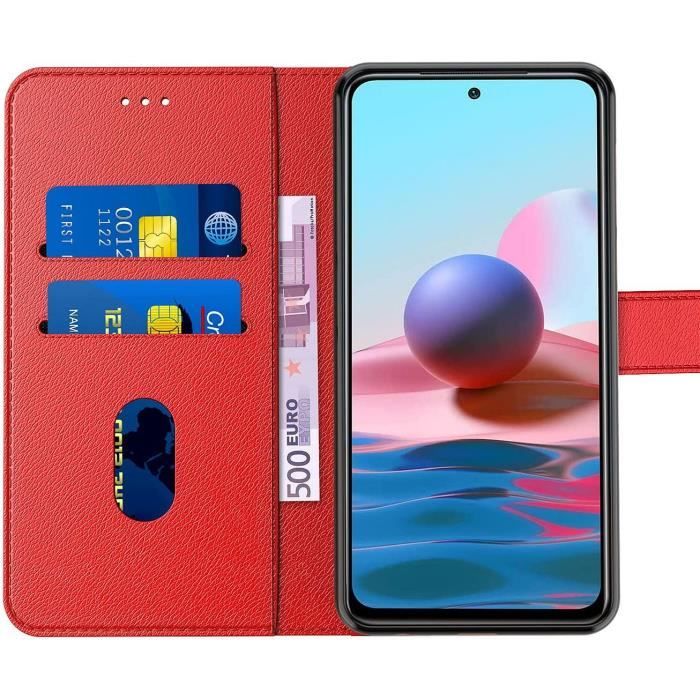 Case For Redmi Note 10-Note 10S (6.43") Red 360 Degree Protection Shockproof Leather Effect Anti Scratch